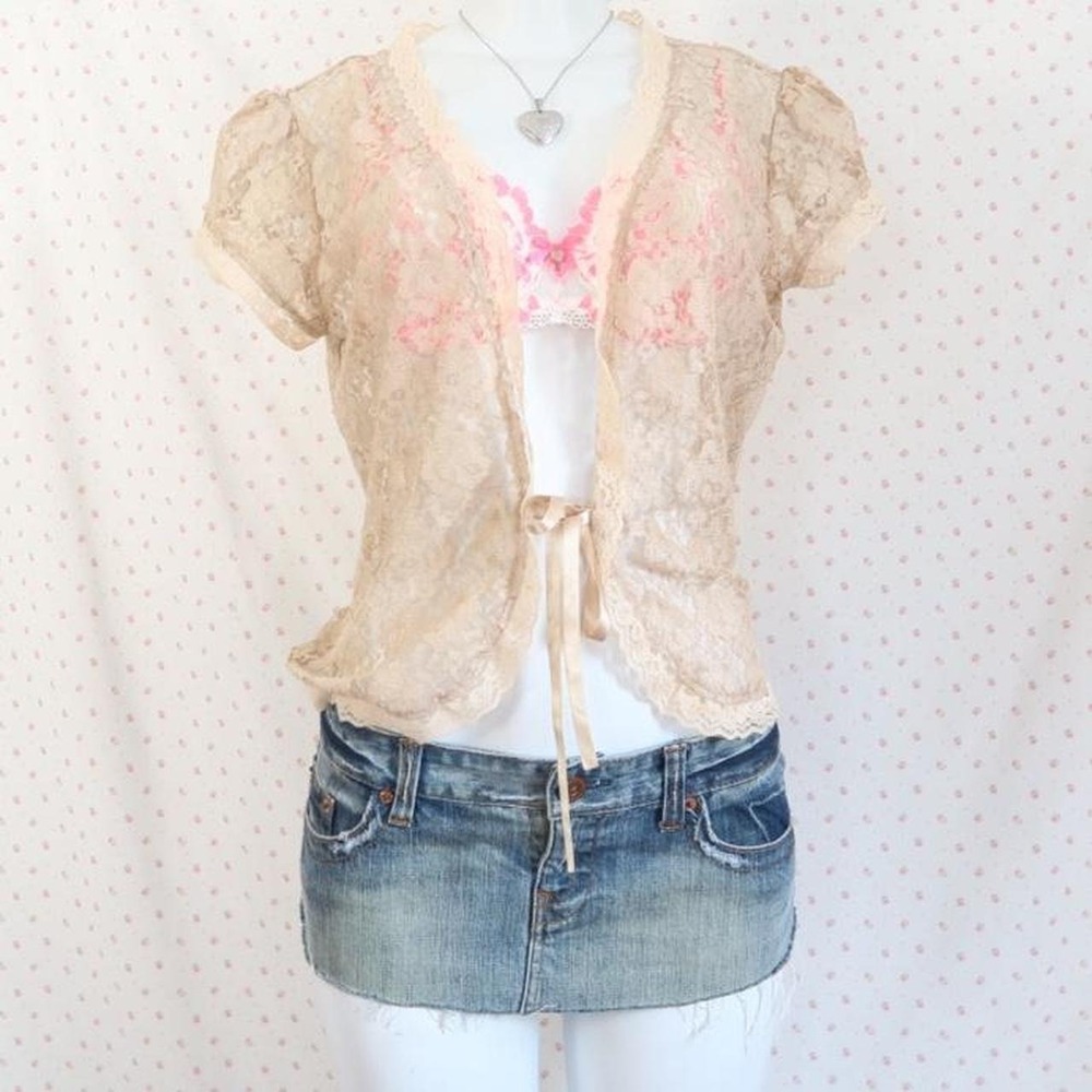 vintage y2k old navy lace tie-front top — L